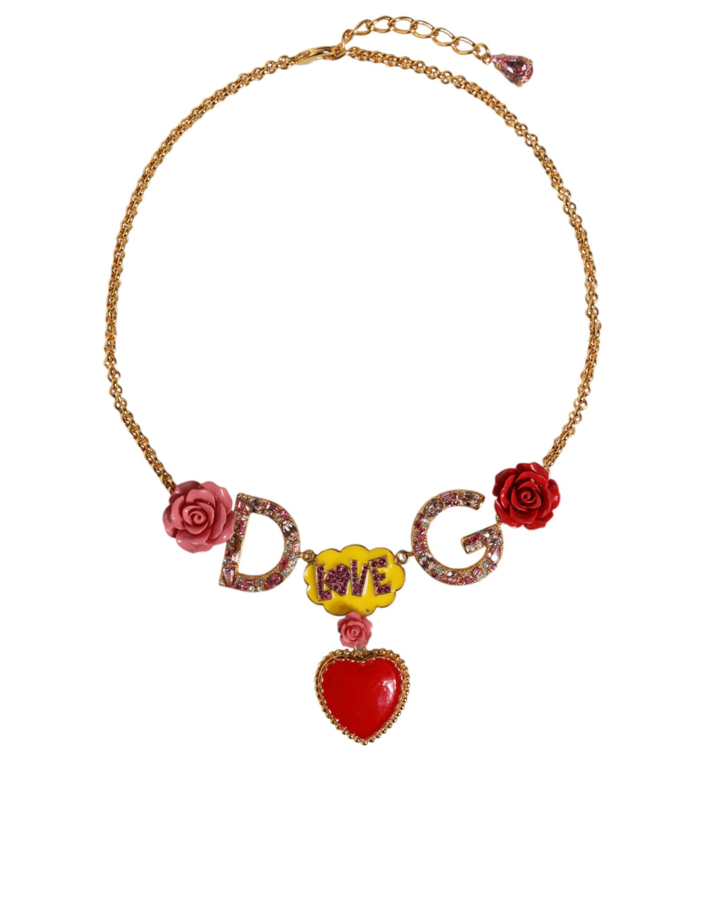 Złoty łańcuszek DG Logo Rose Love Crystal Charm Necklace