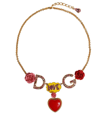 Złoty łańcuszek DG Logo Rose Love Crystal Charm Necklace