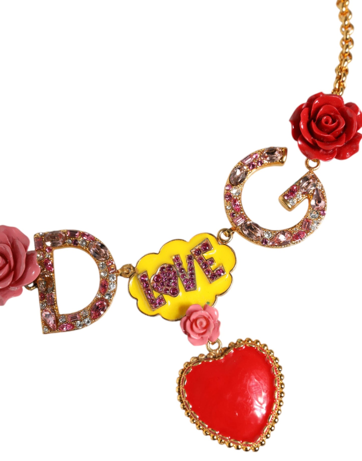 Złoty łańcuszek DG Logo Rose Love Crystal Charm Necklace