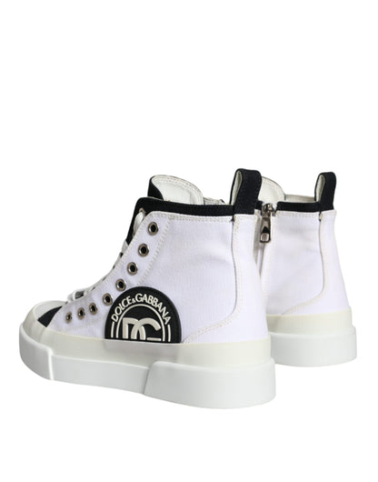 Dolce & Gabbana White Black Canvas Logo Mid Top Sneakers Shoes