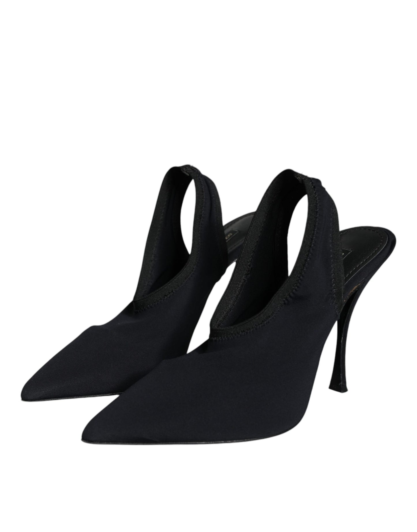 Dolce & Gabbana Black Jersey Stretch Heels Slingback Shoes