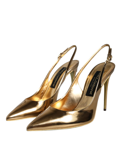 Dolce & Gabbana Gold Patent Leather Heels Slingback Shoes