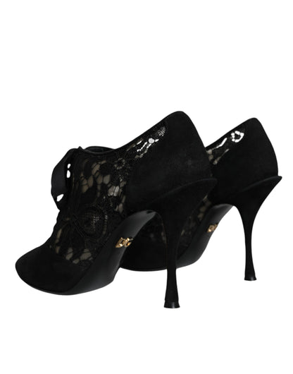 Dolce & Gabbana Black Taormina Lace Up Stretch Heels Shoes