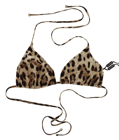 Brązowy Leopard Halter Beachwear Bikini Top