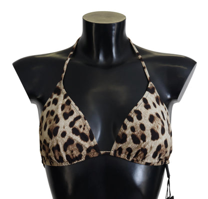 Brązowy Leopard Halter Beachwear Bikini Top