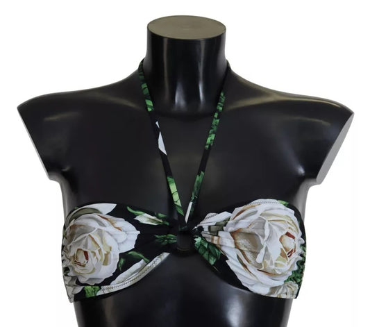 Czarny kwiatowy halter plażowy strój kąpielowy bikini top