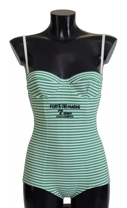 Dolce & Gabbana White Green Stripes One Piece Beachwear Swimwear