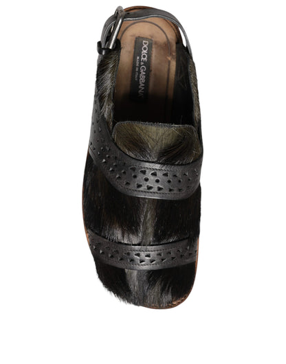 Czarne sandały Gazelle Hair Leather Flats Shoes