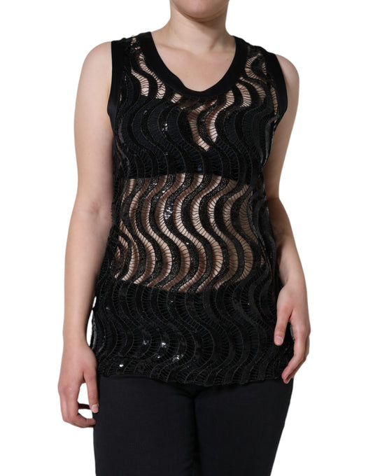 Dolce & Gabbana Black Sequin Sleeveless Tank Blouse Top