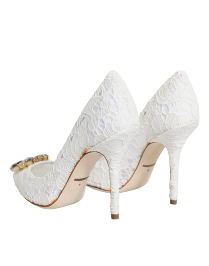 Dolce & Gabbana White Taormina Lace Crystal Heels Pumps Shoes