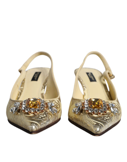 Dolce & Gabbana Gold Crystal Pumps Heels Slingbacks Shoes