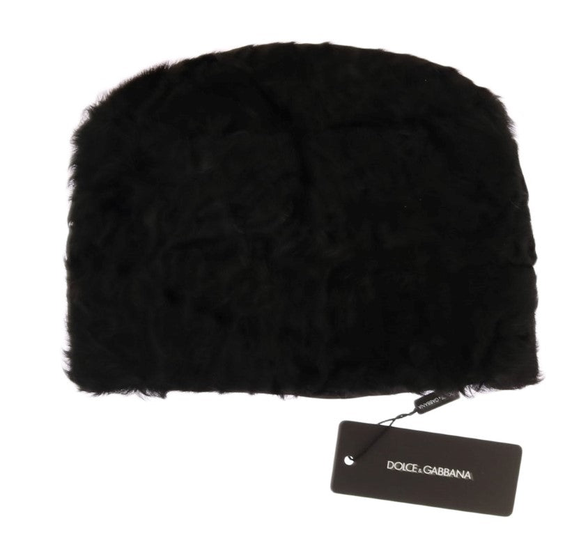 Dolce &amp; Gabbana Elegancka Czarna Czapka Beanie Z Futra Xiangao