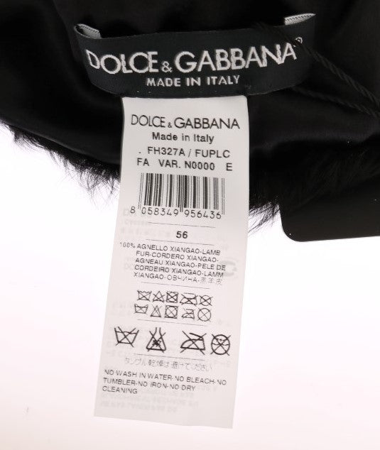 Dolce &amp; Gabbana Elegancka Czarna Czapka Beanie Z Futra Xiangao