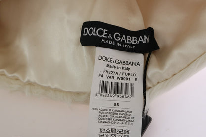 Dolce &amp; Gabbana Elegancka biała czapka z futra Luksusowa czapka zimowa