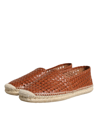 Dolce & Gabbana Maroon Woven Leather Men Espadrille Shoes