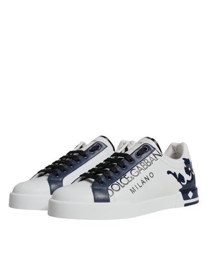 Dolce & Gabbana White Blue Leather Crown Milano Sneakers Shoes