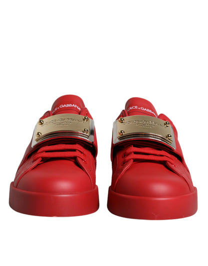 Dolce & Gabbana Red Leather Low Top Portofino Sneakers Shoes