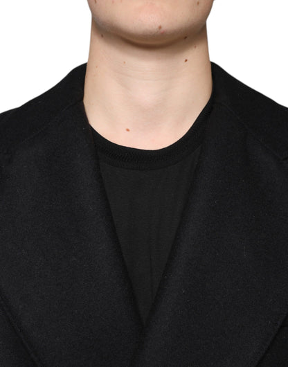 Dolce & Gabbana Black Wool Double Breasted Men Coat Jacket