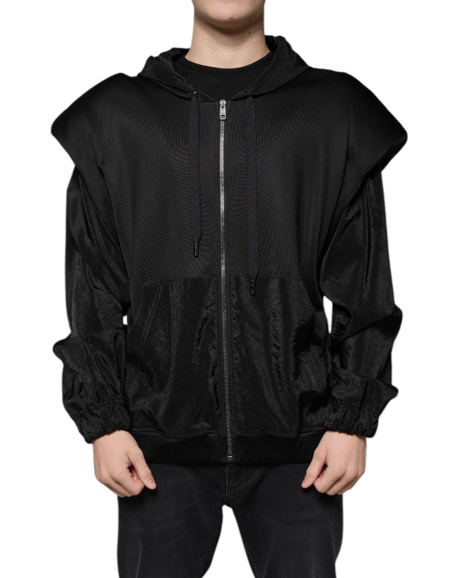 Dolce & Gabbana Black Viscose Full Zip Hooded Bomber Jacket