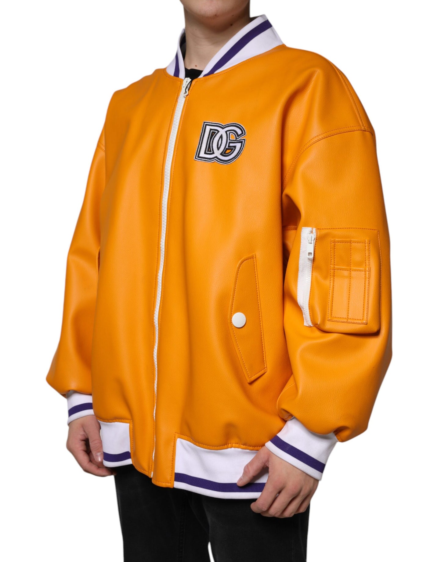 Dolce & Gabbana Orange White Full Zip Jersey Bomber Jacket