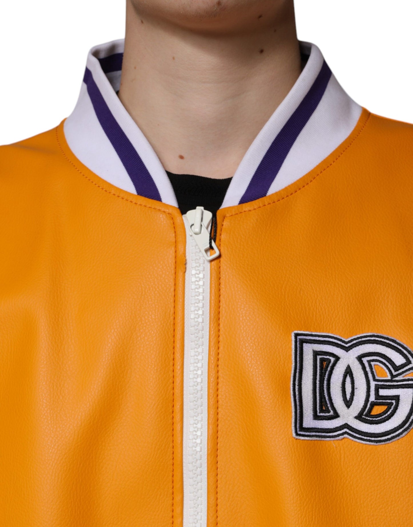 Dolce & Gabbana Orange White Full Zip Jersey Bomber Jacket