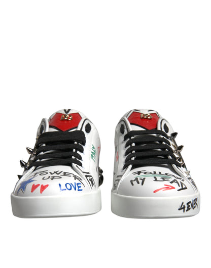 Dolce & Gabbana White Heart Studded Low Top Sneakers Shoes