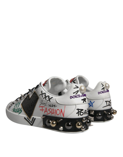 Dolce & Gabbana White Heart Studded Low Top Sneakers Shoes