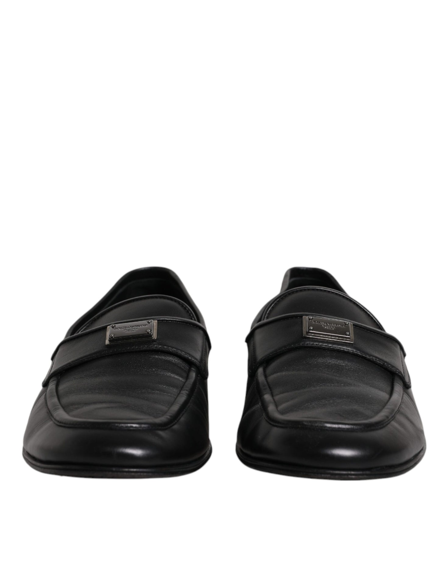 Dolce & Gabbana Black Leather Logo Slip On Men Loafers Shoes