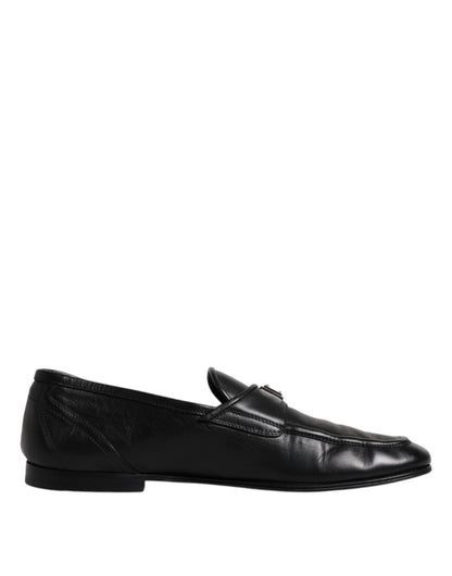 Dolce & Gabbana Black Leather Logo Slip On Men Loafers Shoes