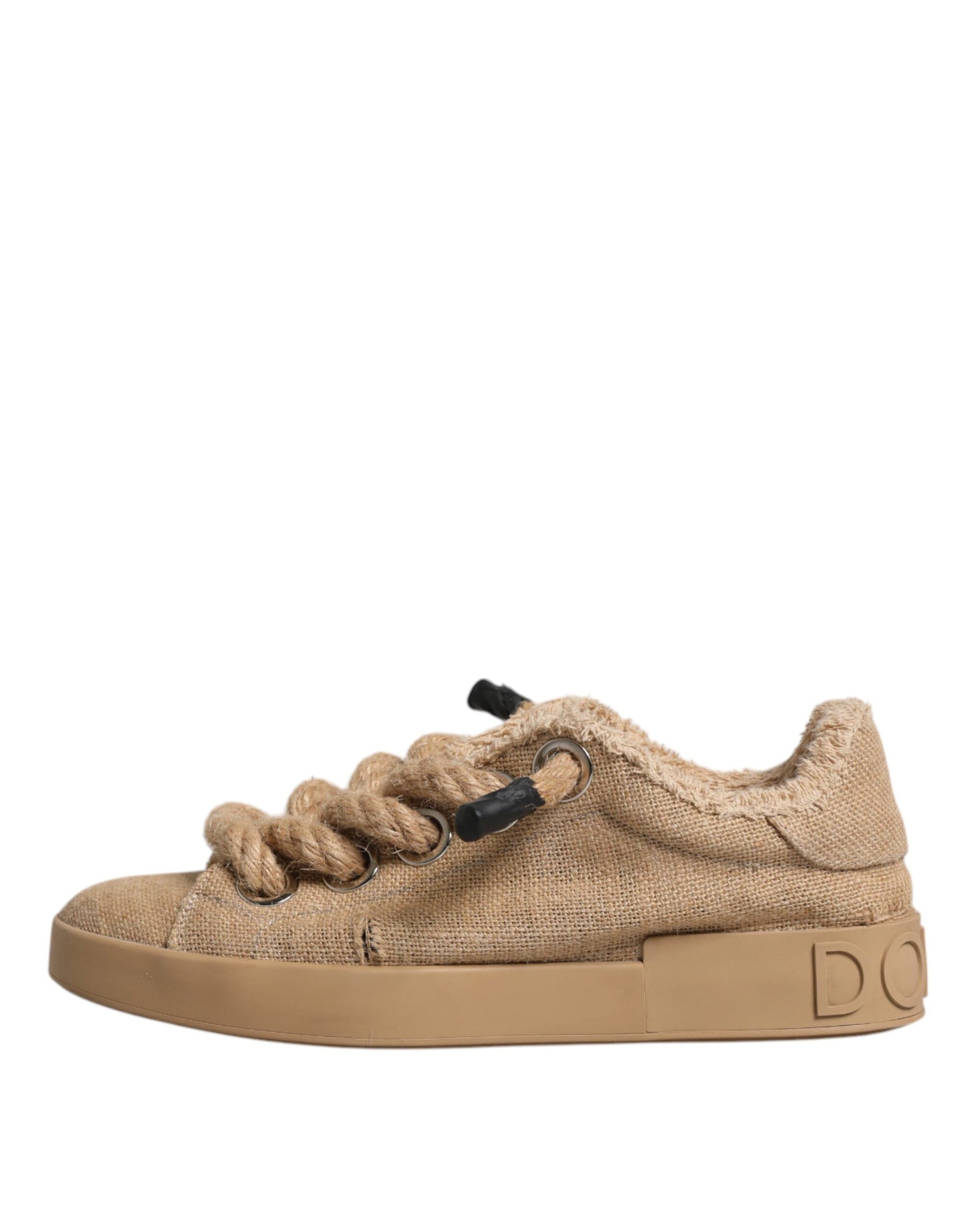 Dolce & Gabbana Brown Jute Fabric Low Top Men Sneakers Shoes