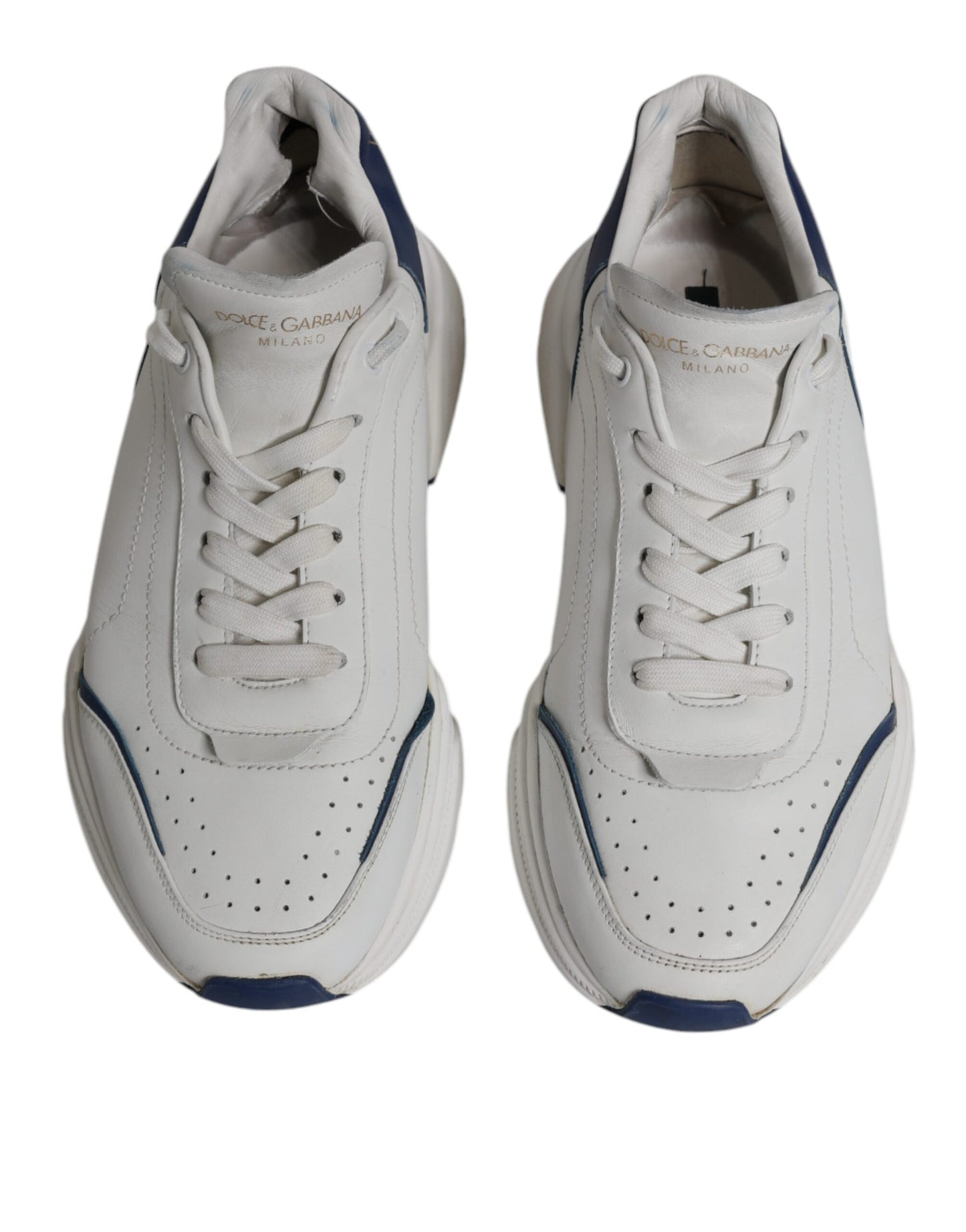 Dolce & Gabbana White Blue DAYMASTER Leather Sneakers Shoes