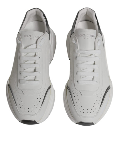 Dolce & Gabbana White Silver DAYMASTER Leather Sneakers Shoes