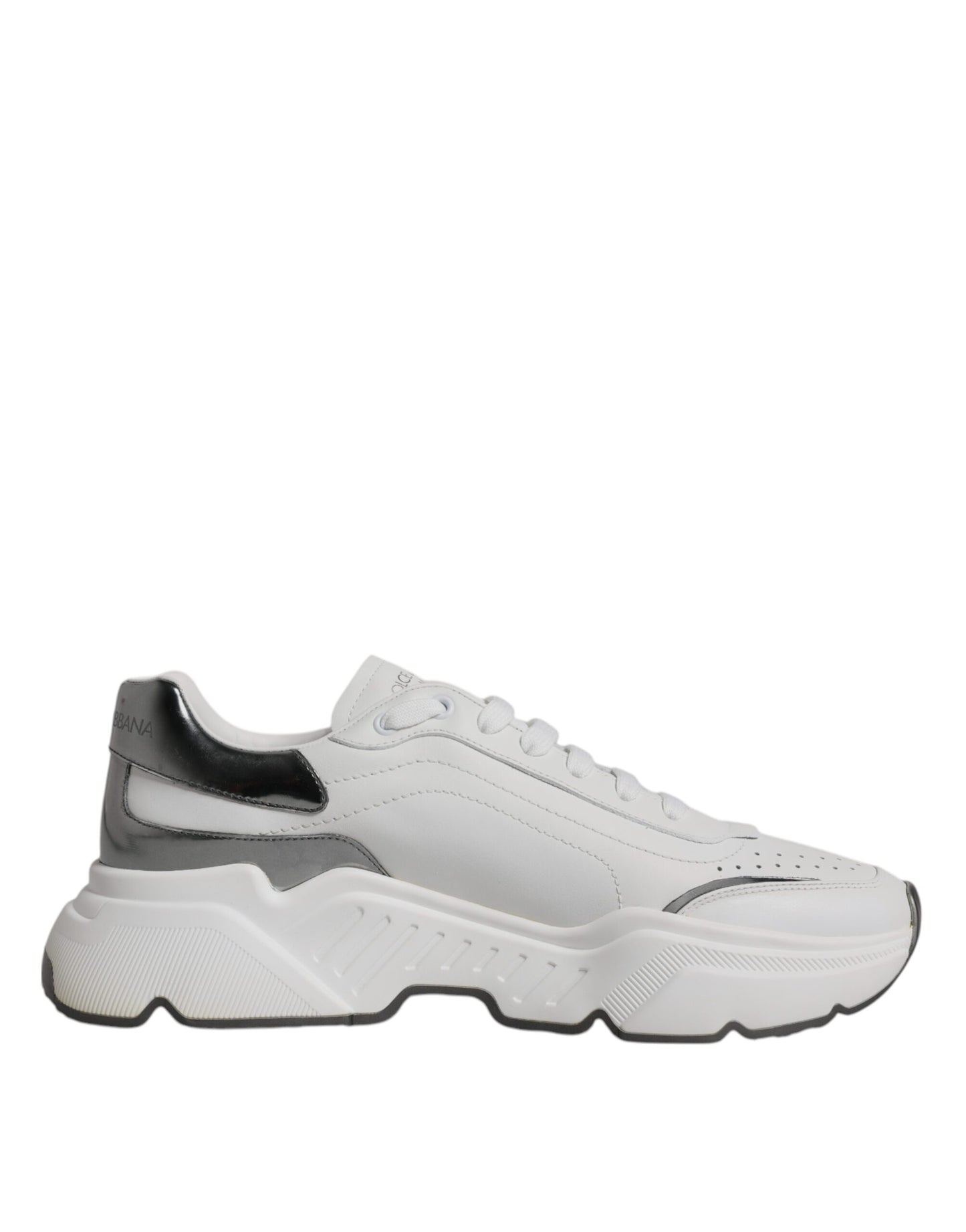 Dolce & Gabbana White Silver DAYMASTER Leather Sneakers Shoes