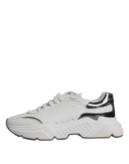 Dolce & Gabbana White Silver DAYMASTER Leather Men Sneakers Shoes