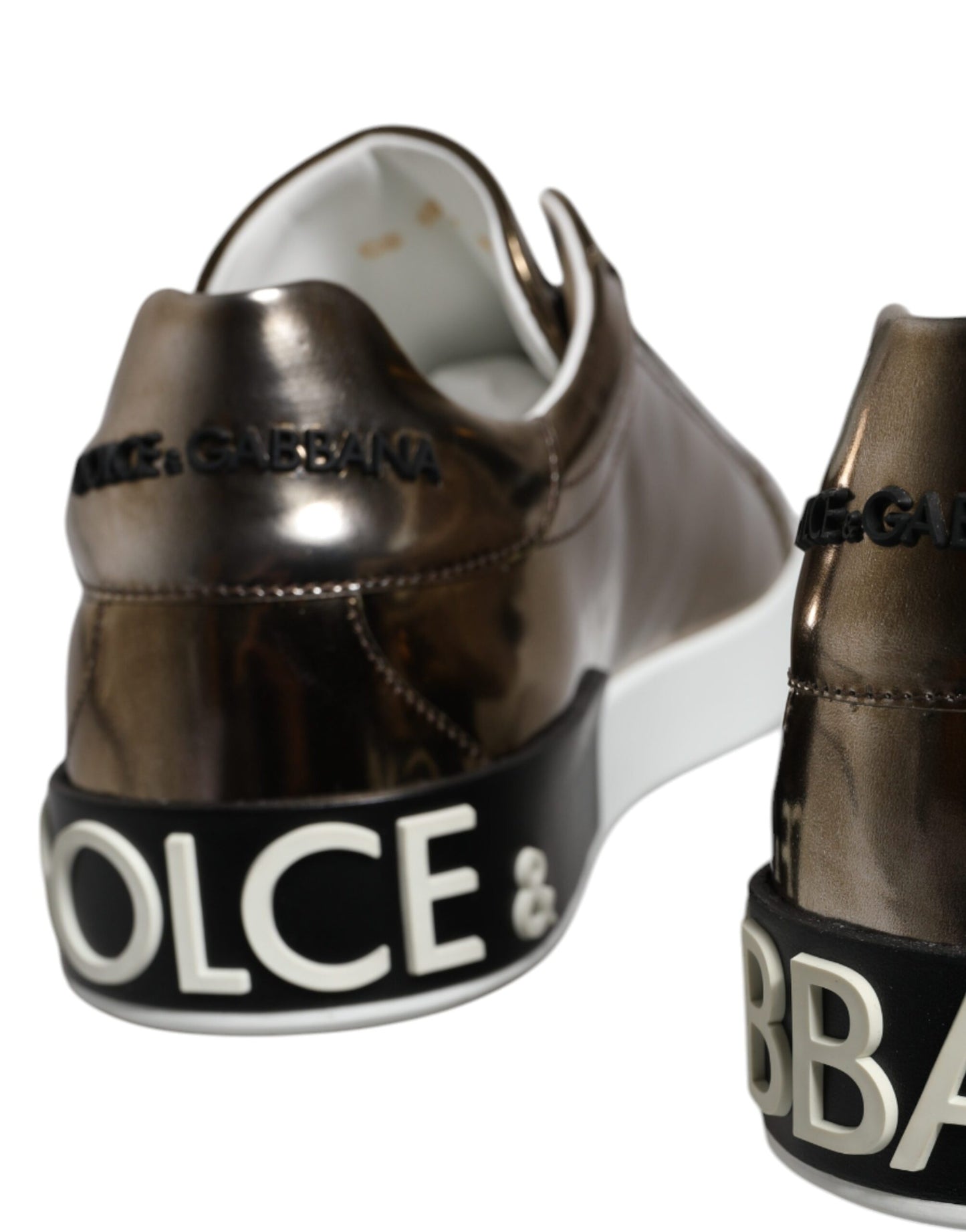 Dolce & Gabbana Gold Leather Logo Portofino Men Sneaker Shoes