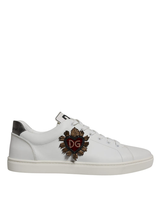 Dolce & Gabbana White Leather Heart Low Top Men Sneakers Shoes