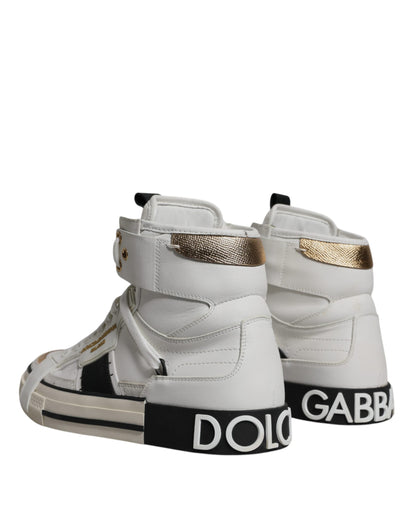 Dolce & Gabbana White Leather High Top Men Sneakers Shoes