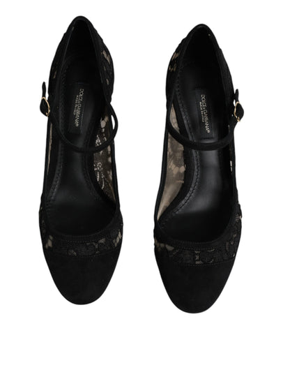 Dolce & Gabbana Black Mary Jane Taormina Lace Pumps Shoes