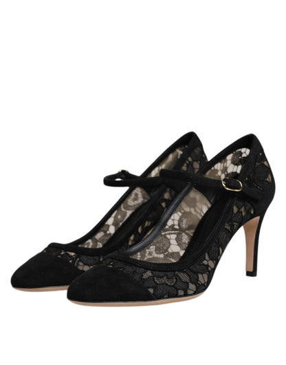 Dolce & Gabbana Black Mary Jane Taormina Lace Pumps Shoes