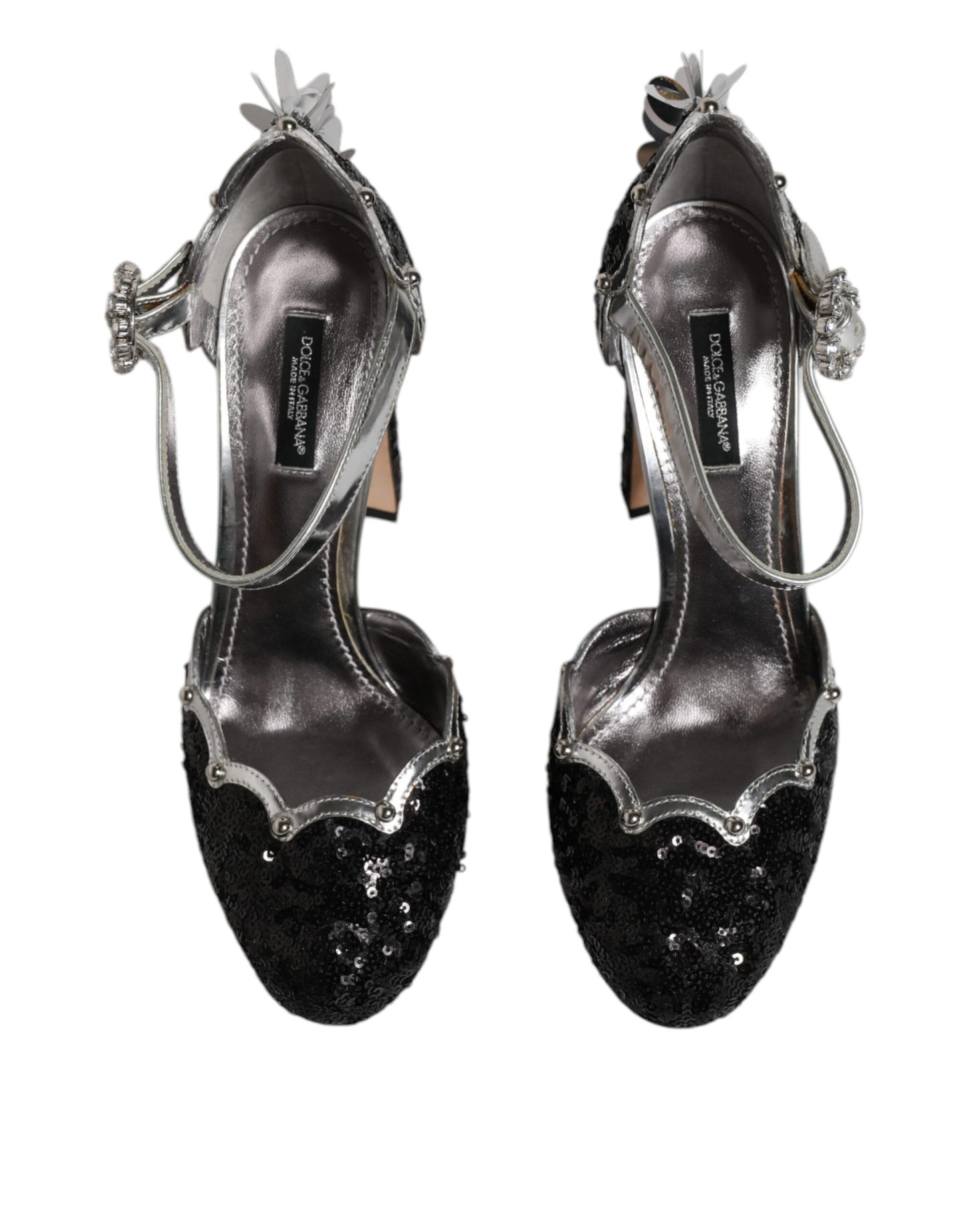 Dolce & Gabbana Black Silver Sequin Ankle Strap Sandals Shoes