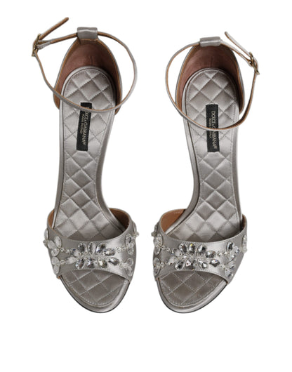 Dolce & Gabbana Silver Ankle Strap Crystal Sandals Shoes