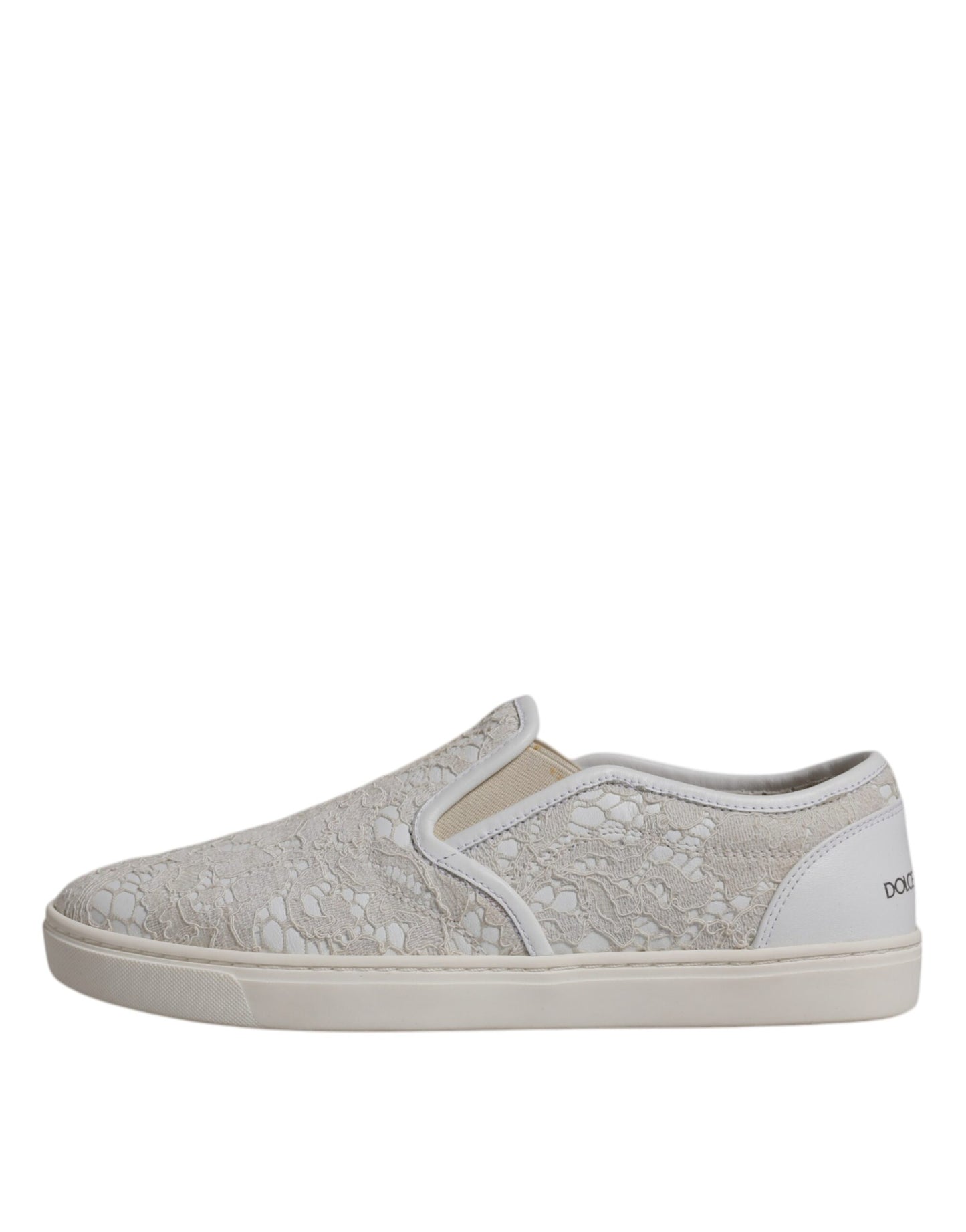 Dolce & Gabbana White Floral Lace Slip On Loafers Shoes