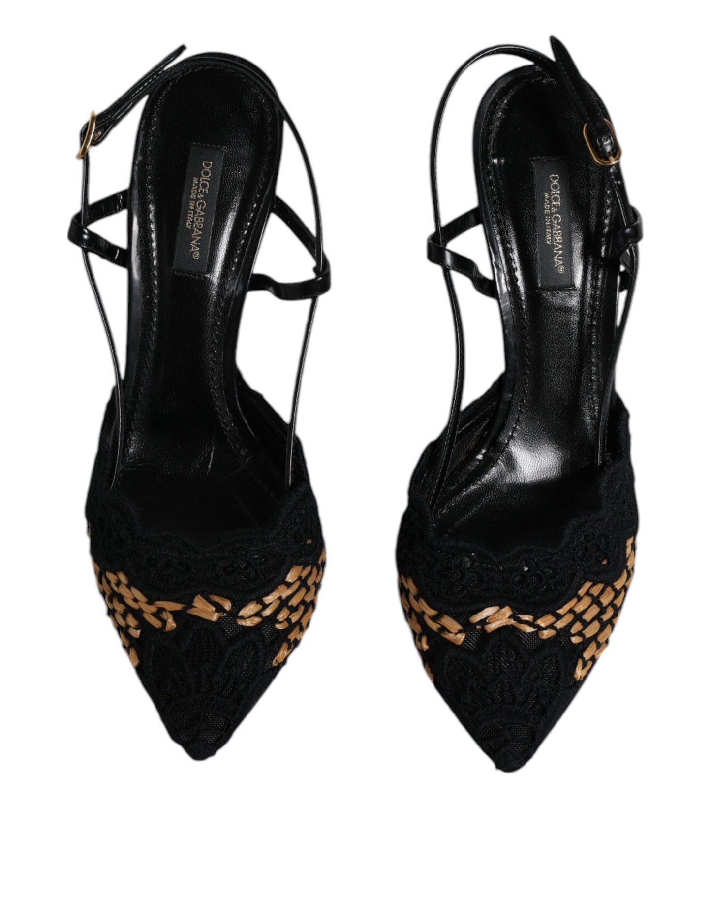 Dolce & Gabbana Black Brown Lace High Heels Slingback Shoes