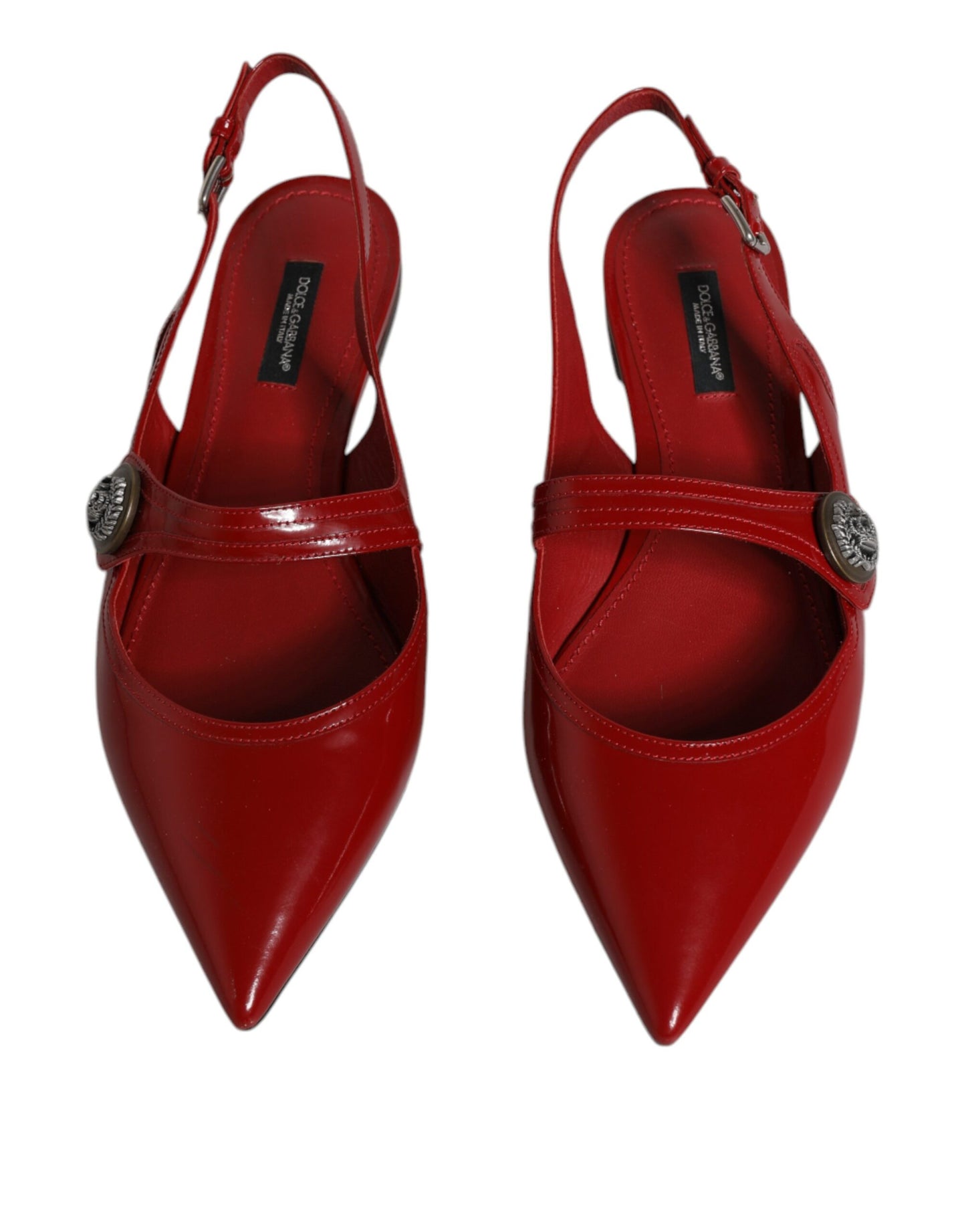 Dolce & Gabbana Red Leather Slingback Flats Sandals Shoes