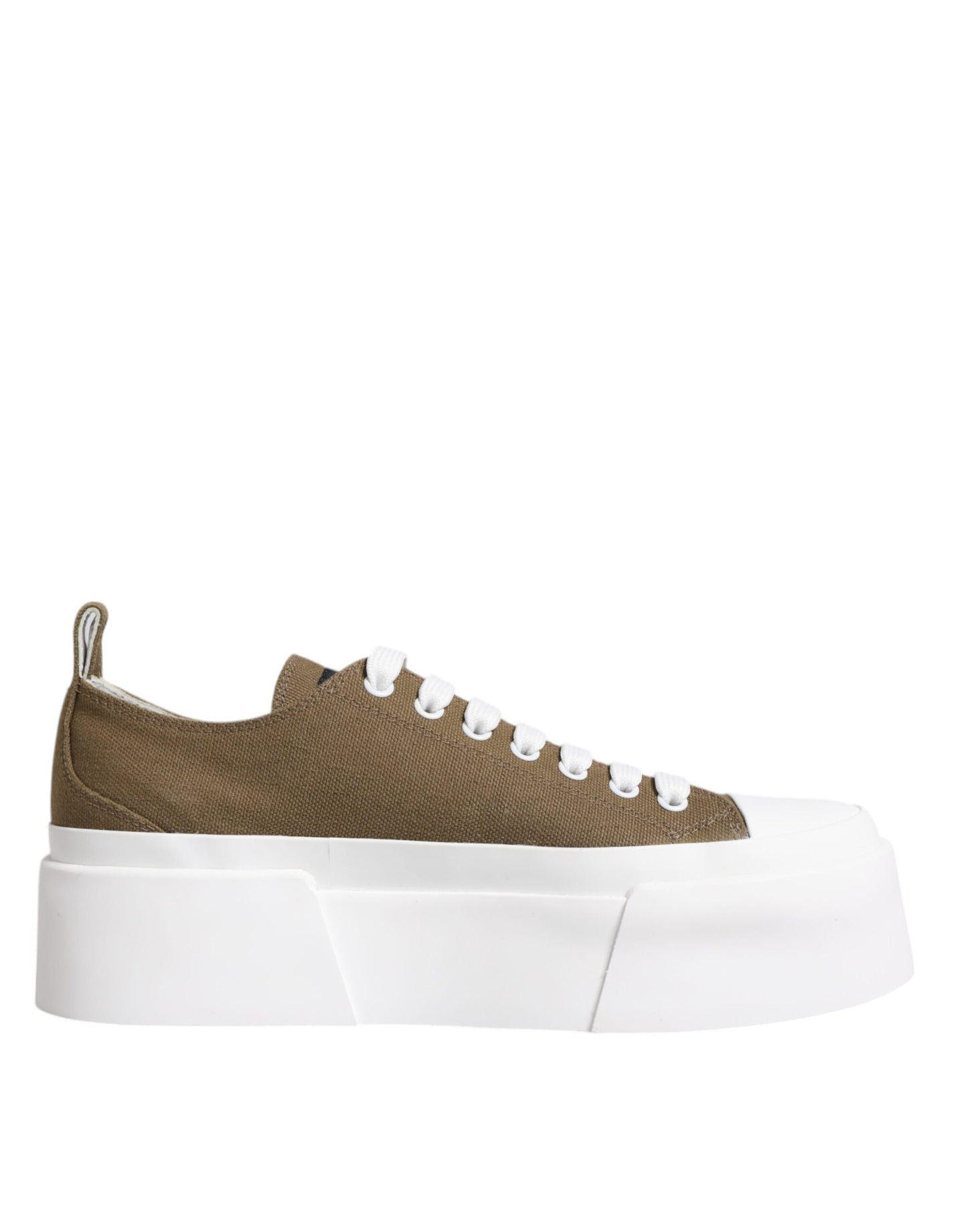 Dolce & Gabbana Brown White Canvas Logo Low Top Sneakers Shoes