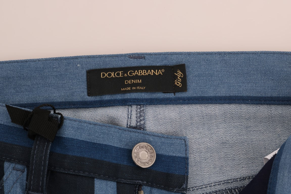 Dolce &amp; Gabbana Eleganckie niebieskie paski Slim Fit dziewczęce jeansy