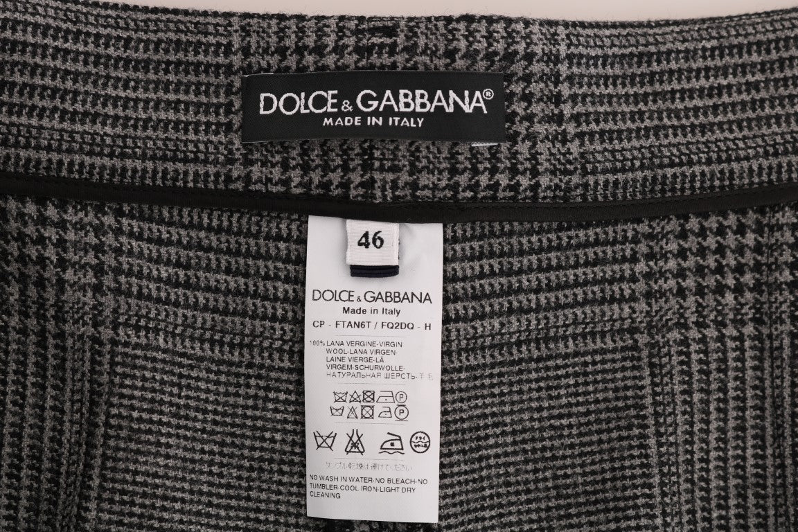 Dolce &amp; Gabbana Eleganckie szare spodnie wełniane Capri w kratkę