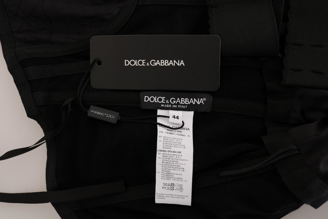 Dolce &amp; Gabbana Elegancka Jedwabna Elastyczna Sukienka Midi Gorsetowa