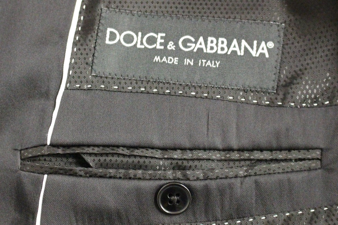 Dolce &amp; Gabbana Elegancki czarny garnitur w paski z mieszanki wełny i jedwabiu