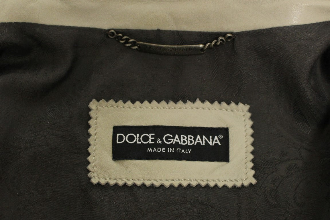 Dolce &amp; Gabbana Elegancka beżowa skórzana kurtka z jagnięcej skóry